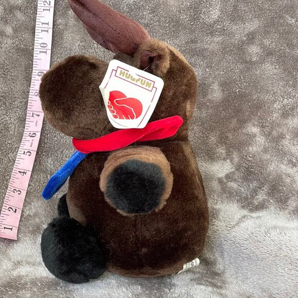Vintage HugFun Moose Plush wearing Blue Tie with TAGS Reindeer Some Wear READ - Picture 4 of 13